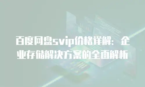百度网盘svip价格详解：企业存储解决方案的全面解析