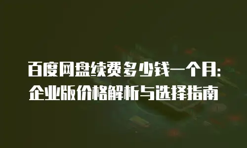 百度网盘续费多少钱一个月：企业版价格解析与选择指南